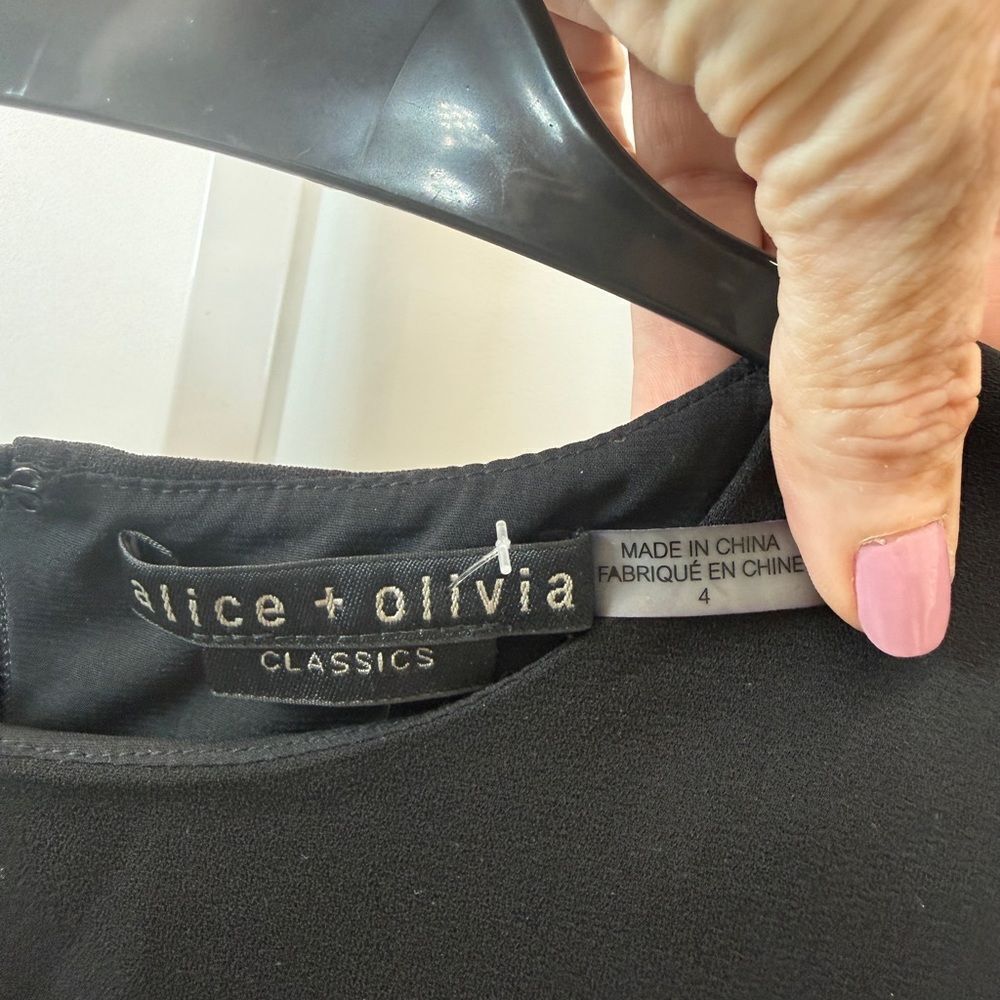 Alice + Olivia Hanita Puff Sleeve Black Dress Size 4 - Picture 9 of 11